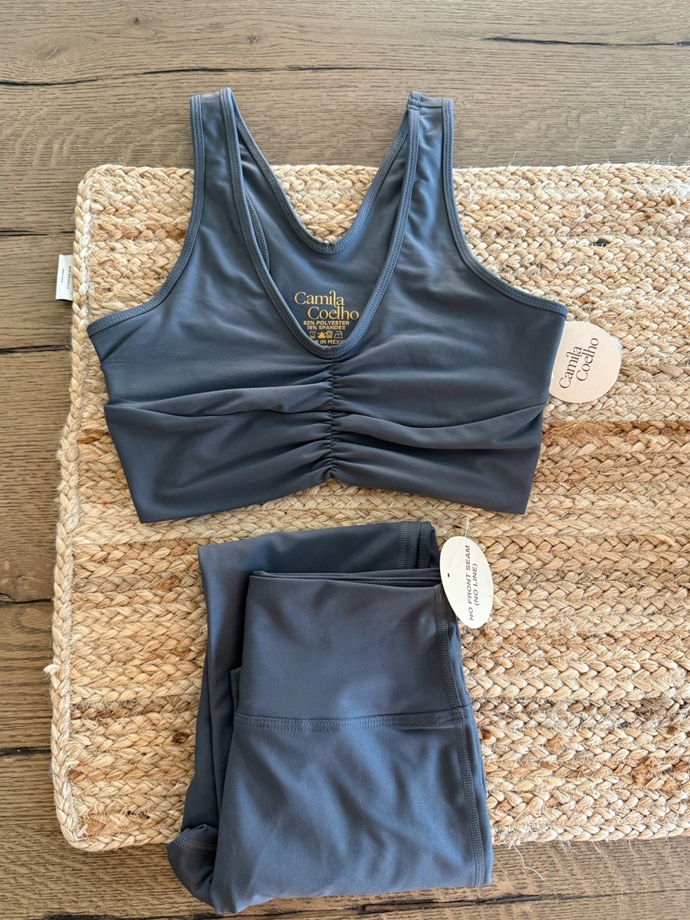 NWT Camila Coelho Grey Sports Bra & High-Waist Leggings Set (Medium)